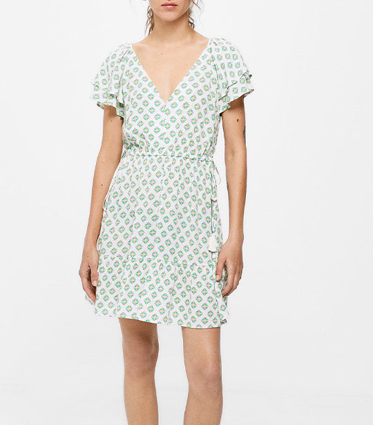 Short Dress Ties Waist Blue