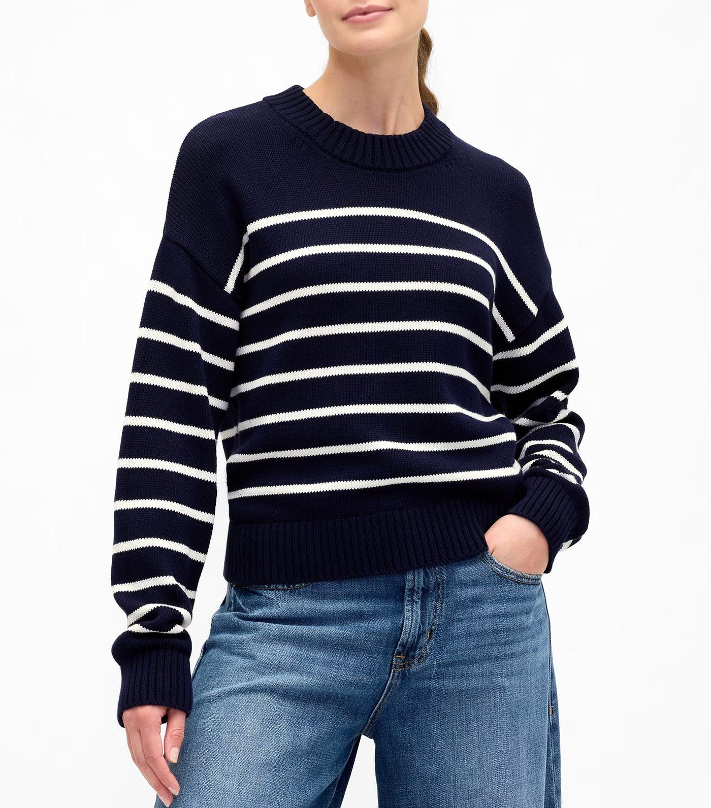Relaxed Stripe Cropped Sweater