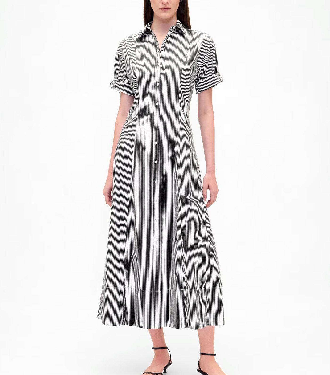 Poplin Roll-Cuff Midi Shirtdress
