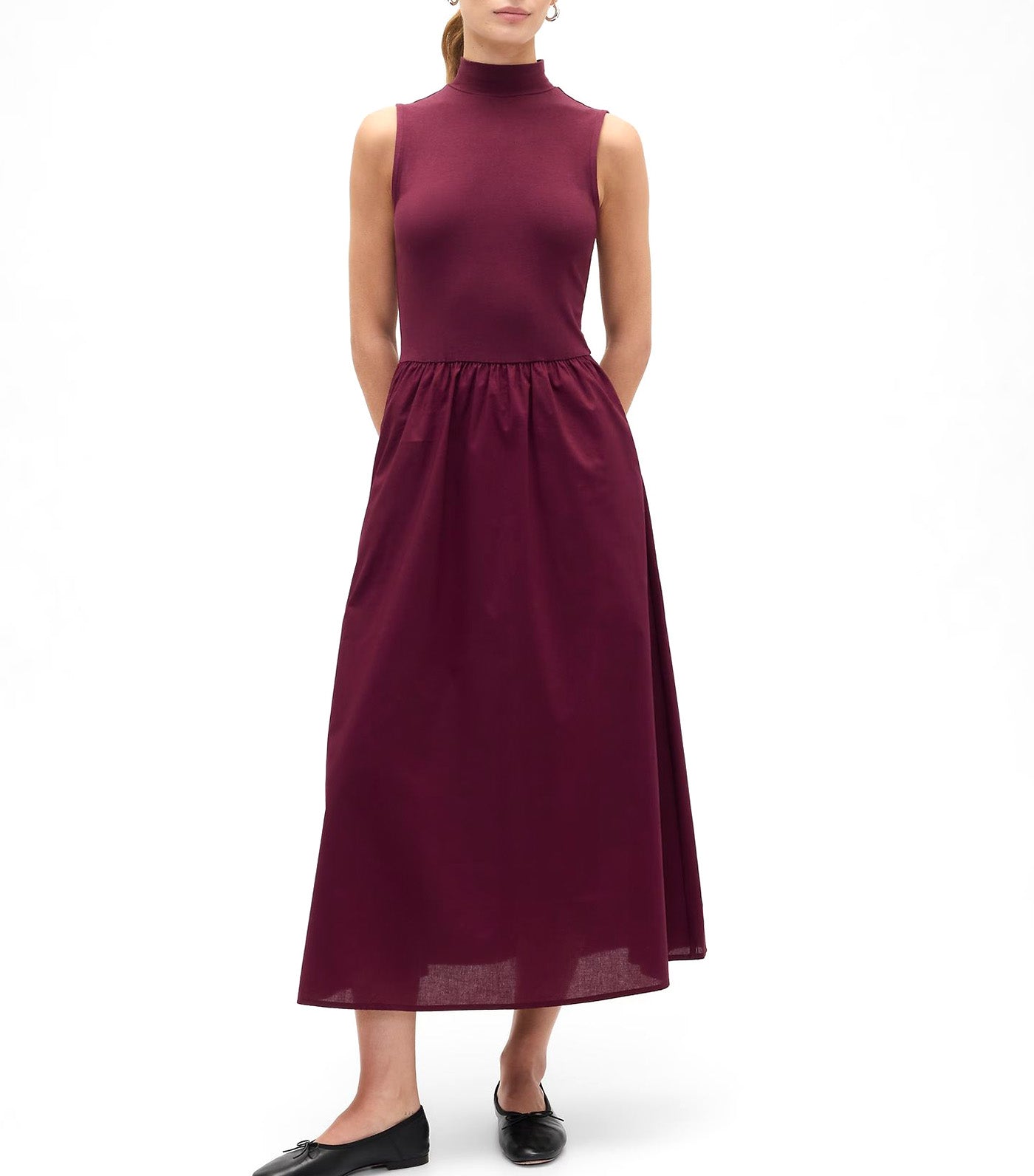 Sleeveless Mockneck Midi Dress