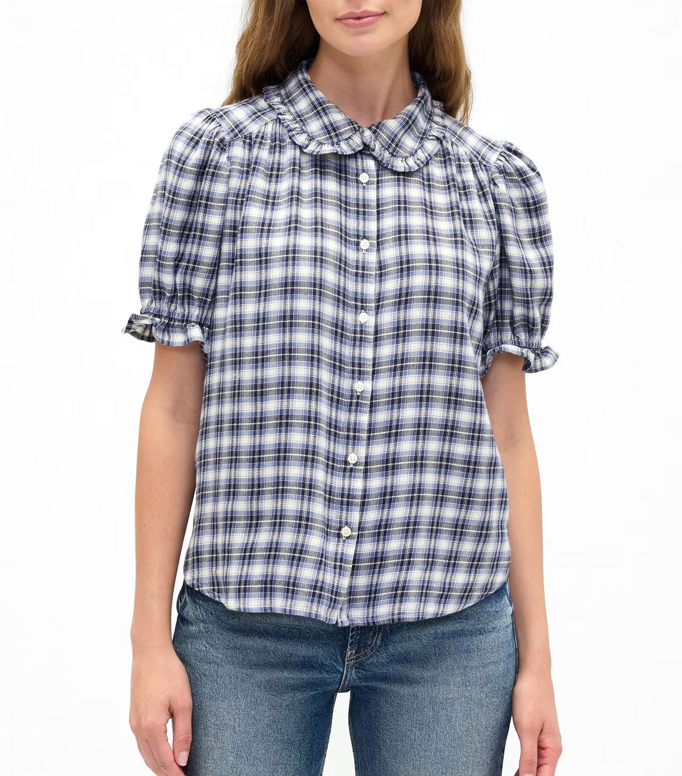 Relaxed Flannel Puff Sleeve Shirt