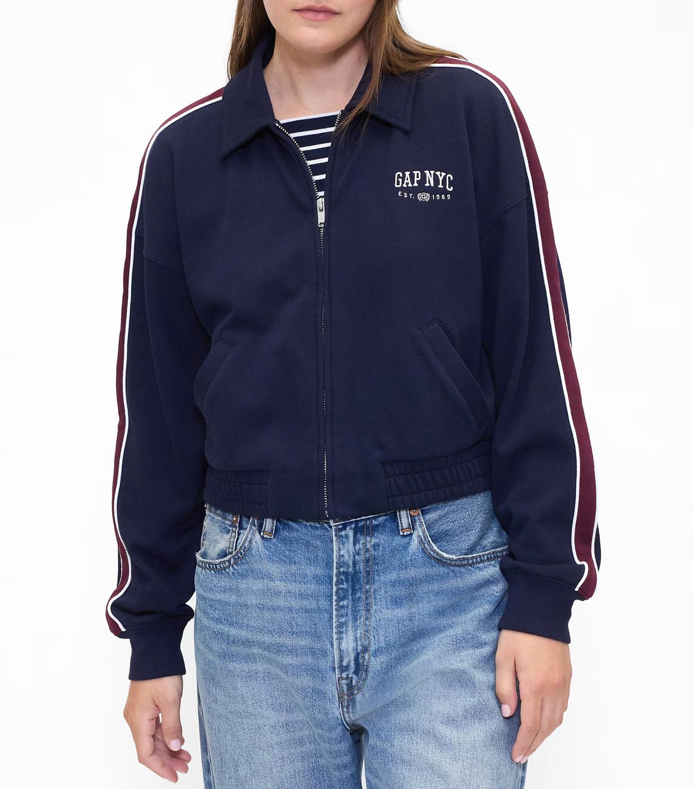 French Terry Varsity Track Jacket Navy Uniform