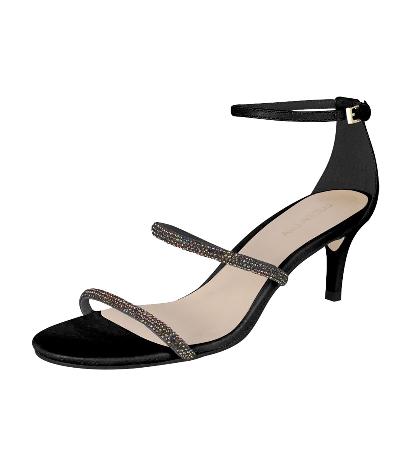 Luz da Lua Heels Tira Strass Laminati Jet/Preto Black