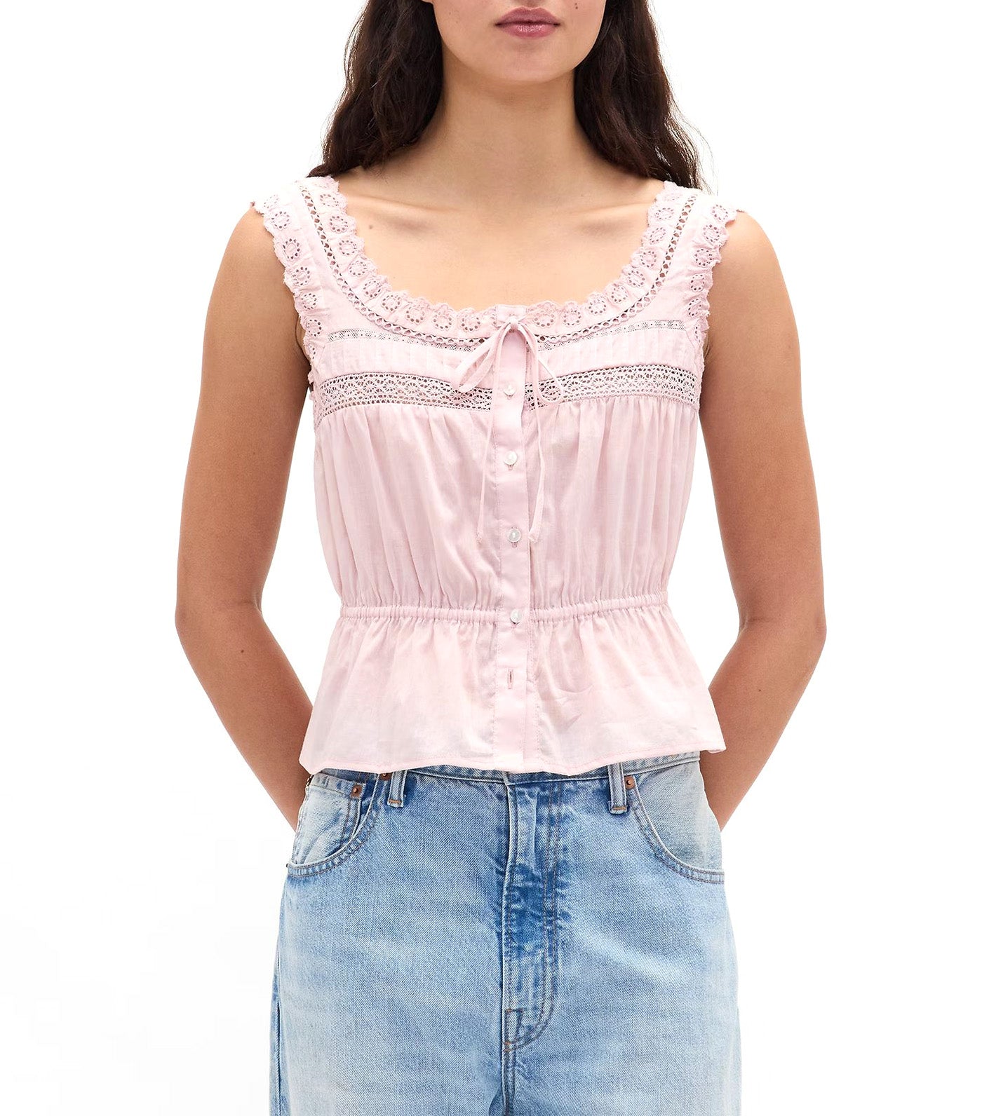 Lace-Trim Peplum Top