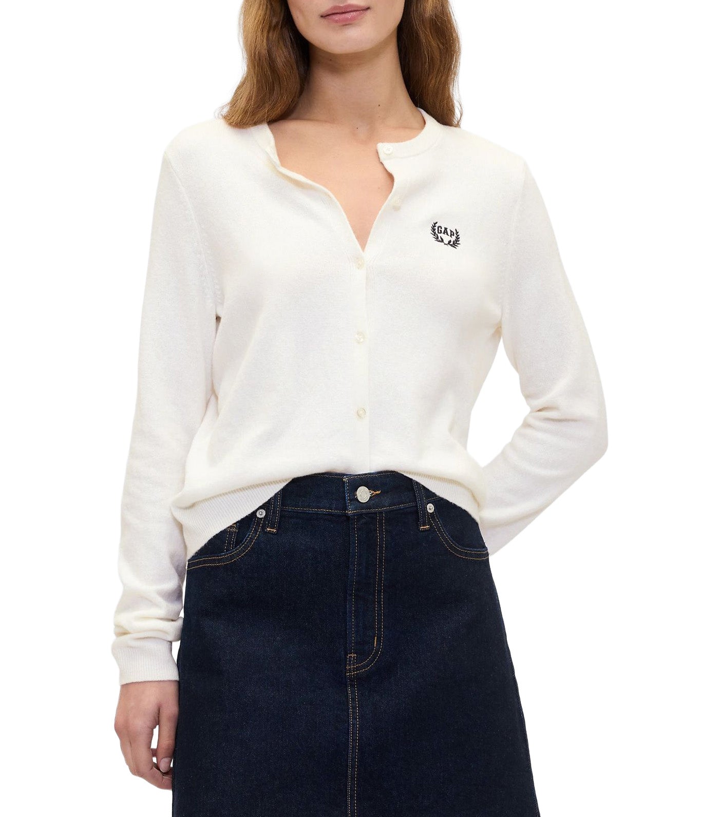 GAP CashSoft Logo Cardigan Ivory Frost