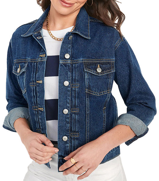 Classic Non-Stretch Jean Jacket for Women Dark Wash