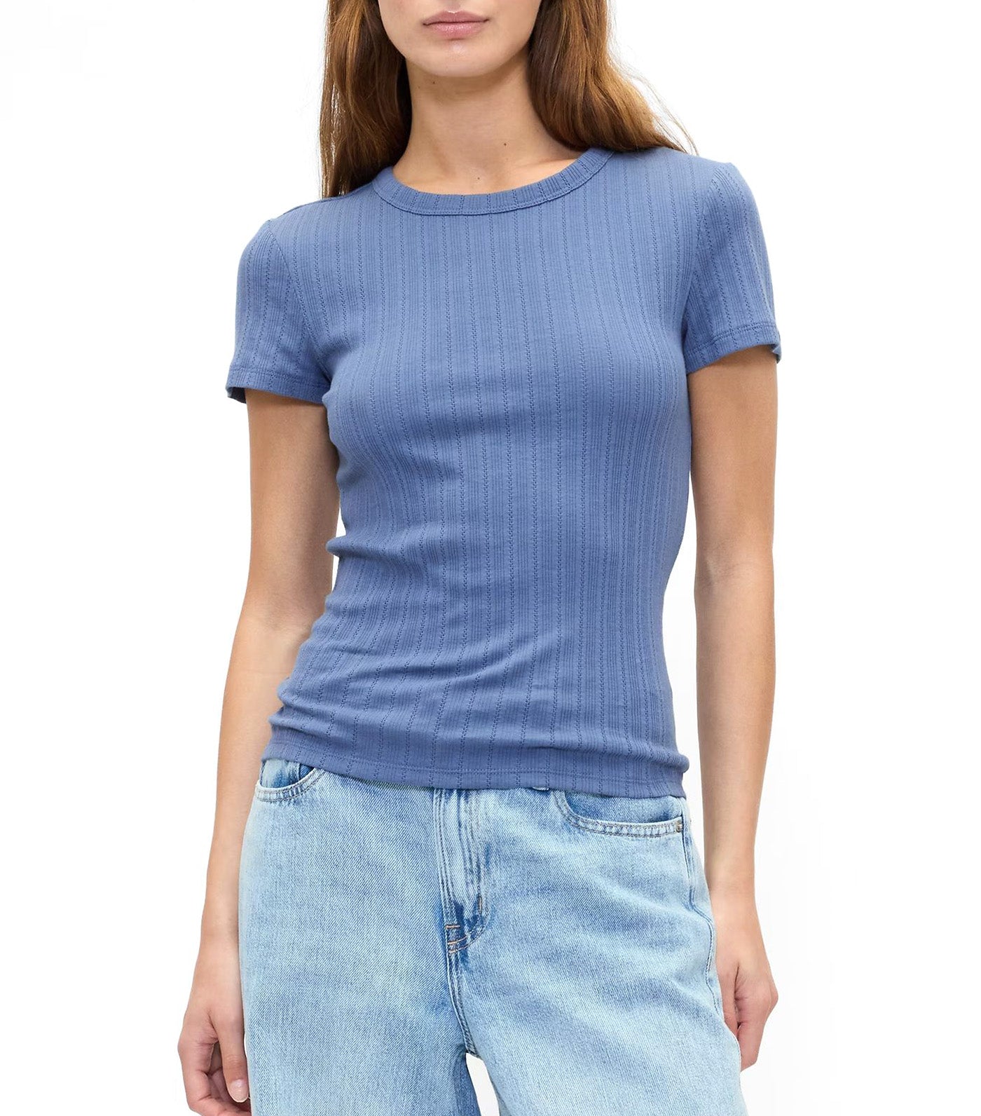 GAP Ribbed Pointelle Crewneck T-Shirt Cornflower