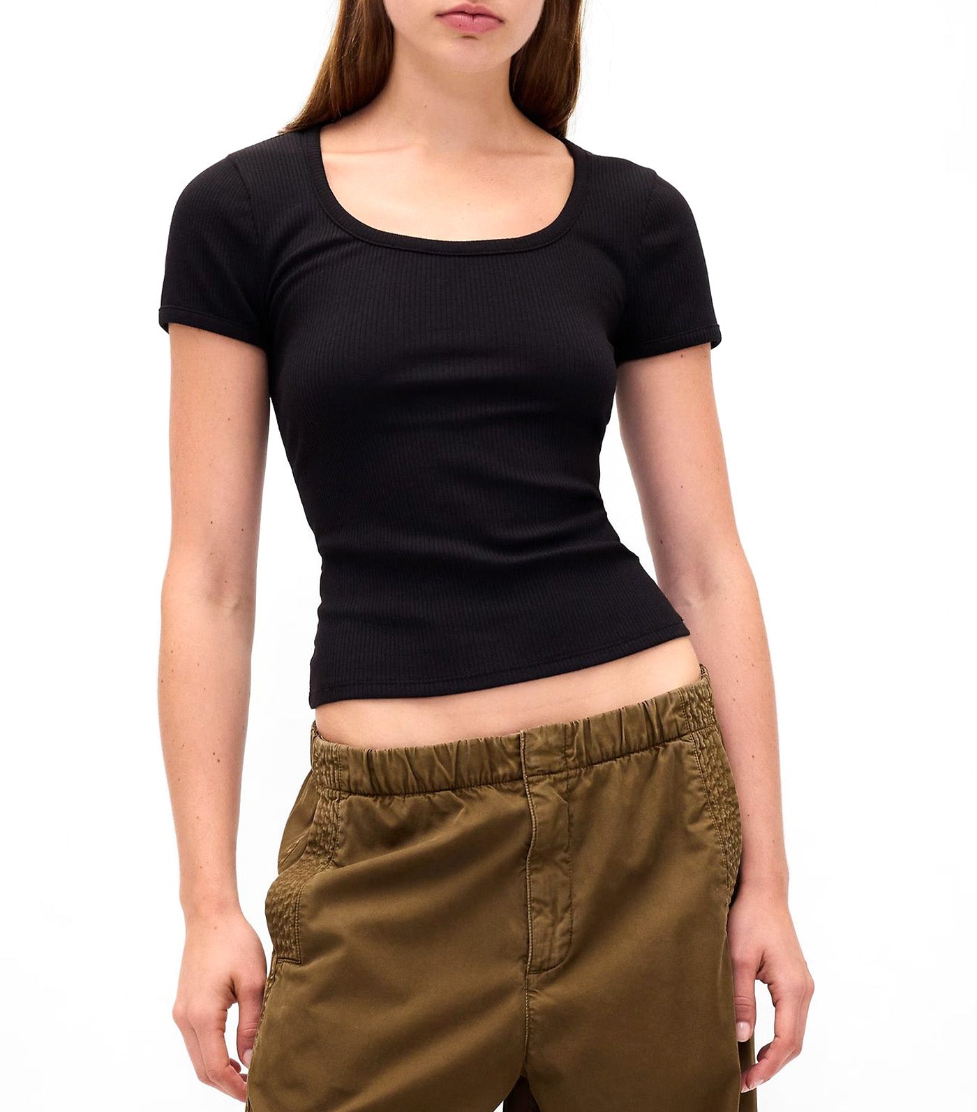 GAP Modern Rib Scoop Crop T-Shirt Black