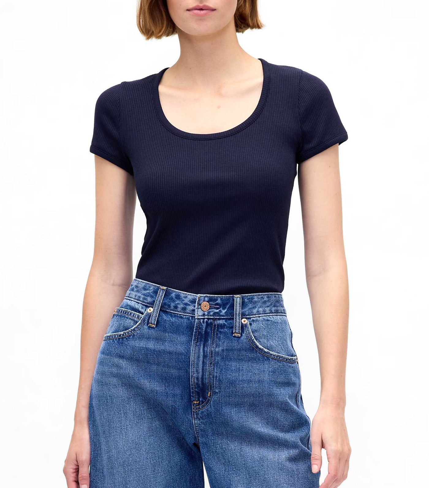 GAP Modern Rib Scoop Crop T-Shirt Navy Uniform