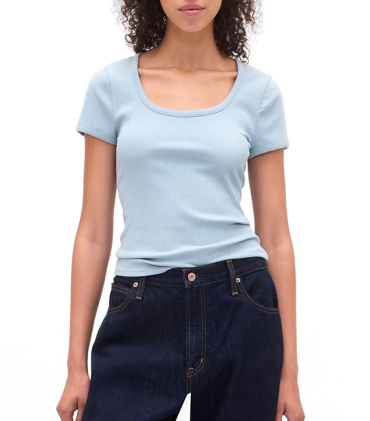 GAP Modern Rib Scoop Crop T-Shirt New England Sky