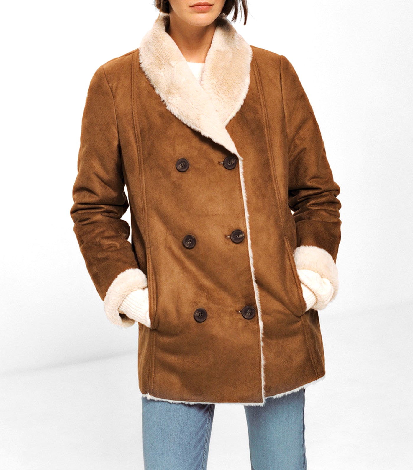 Double-Face Double-Breasted Coat Brown