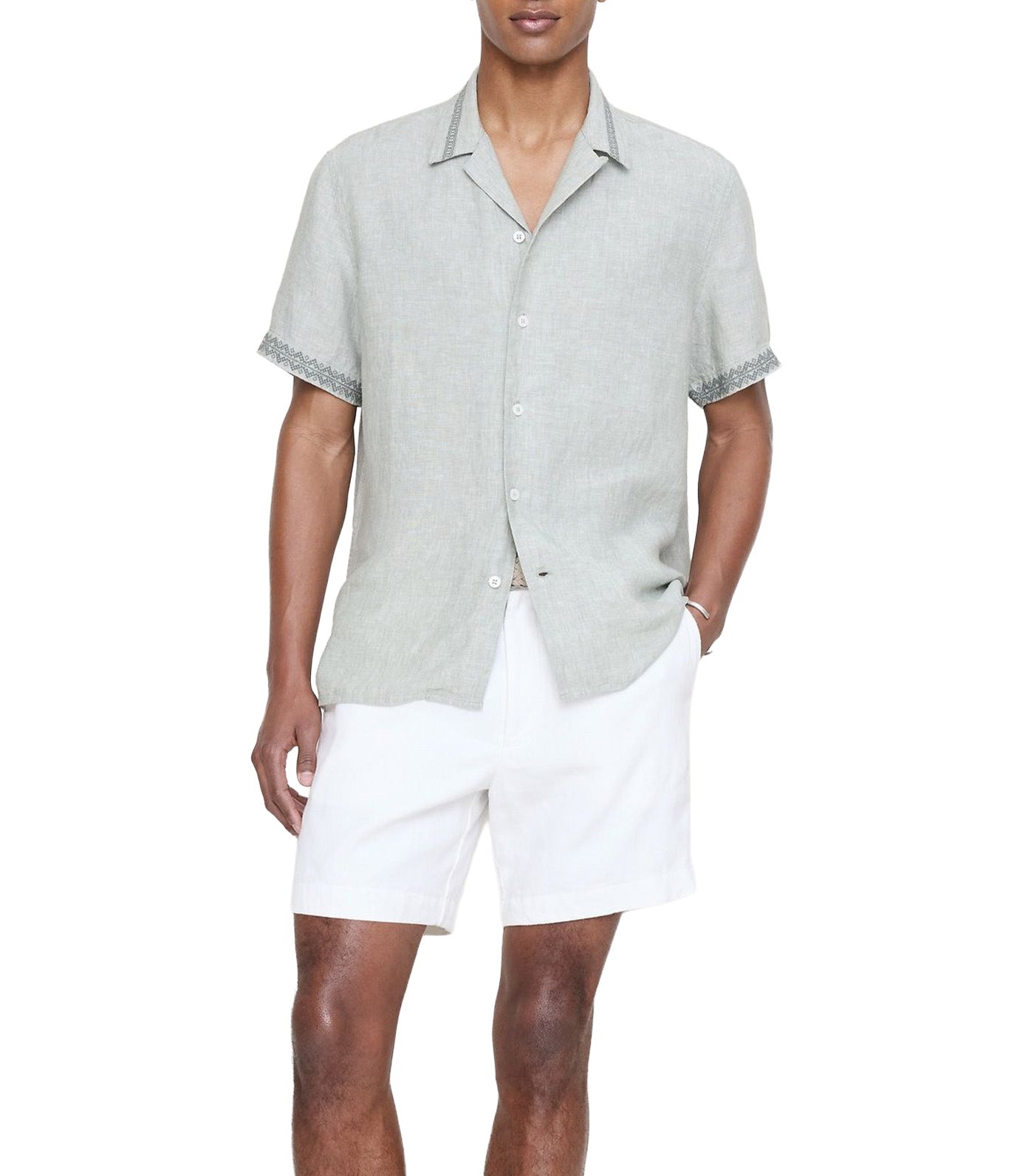 Standard-Fit Embroidered Linen Resort Shirt Light Green