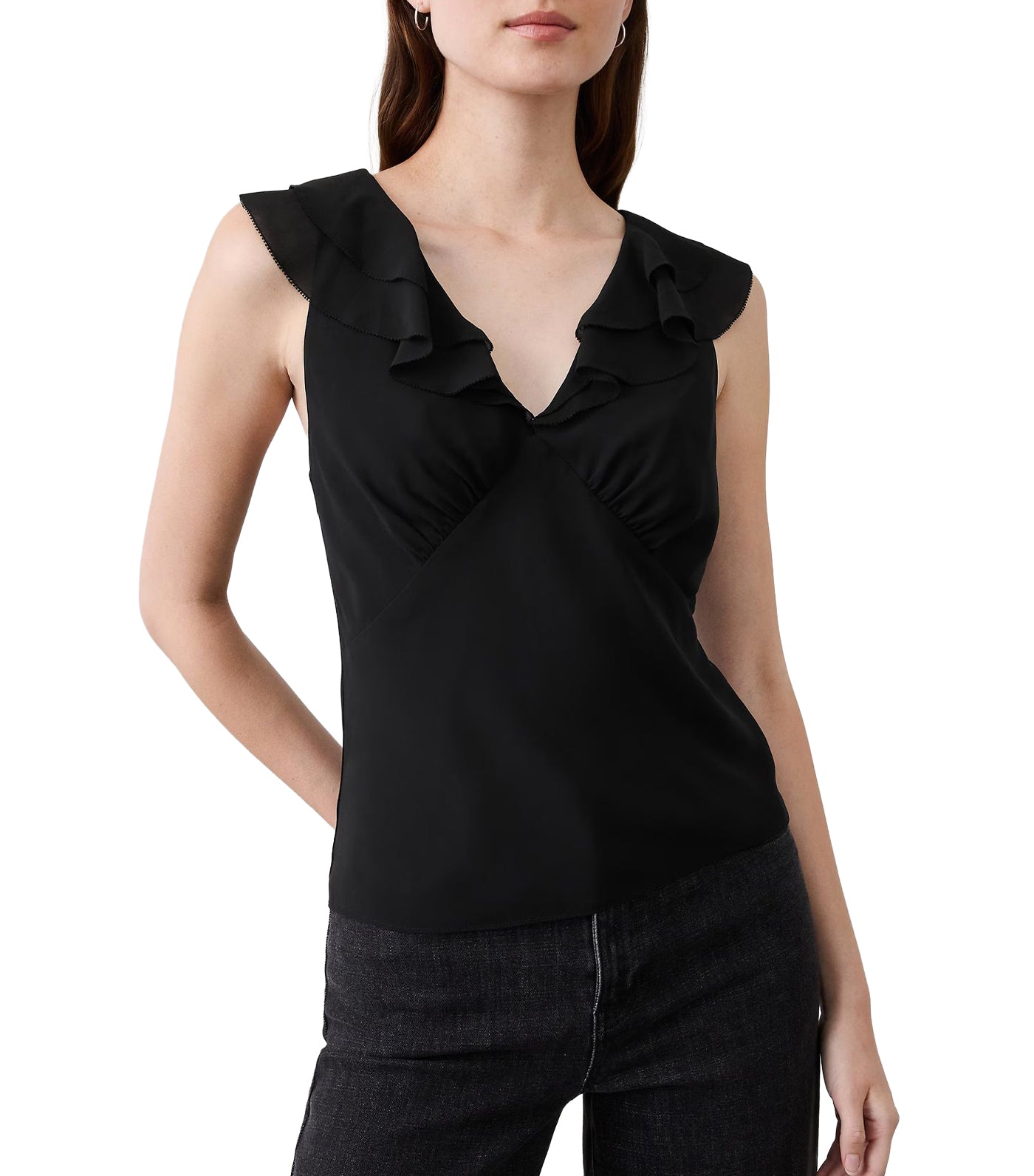 Banana Republic Ruffle V-Neck Chiffon Top Black