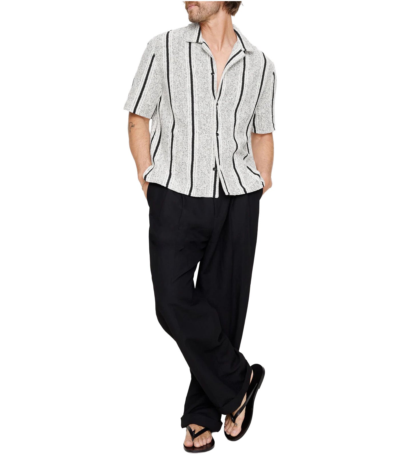 Banana Republic Relaxed-Fit Striped Resort Shirt Black Stripe