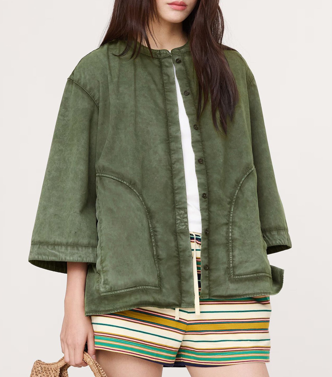Banana Republic Overdye Cotton Tunic Shirt Army Green