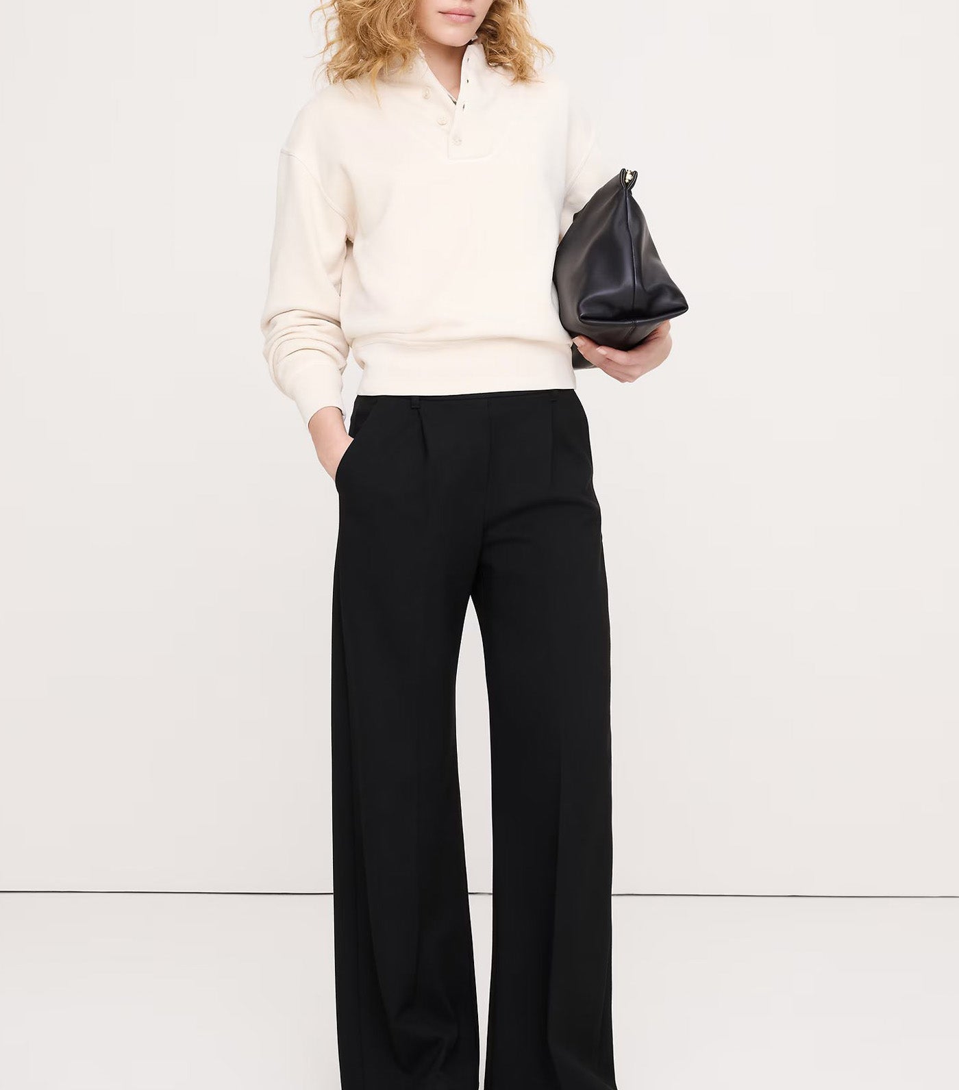 High-Rise Wide-Leg Drapey Ponte Pull-On Pant