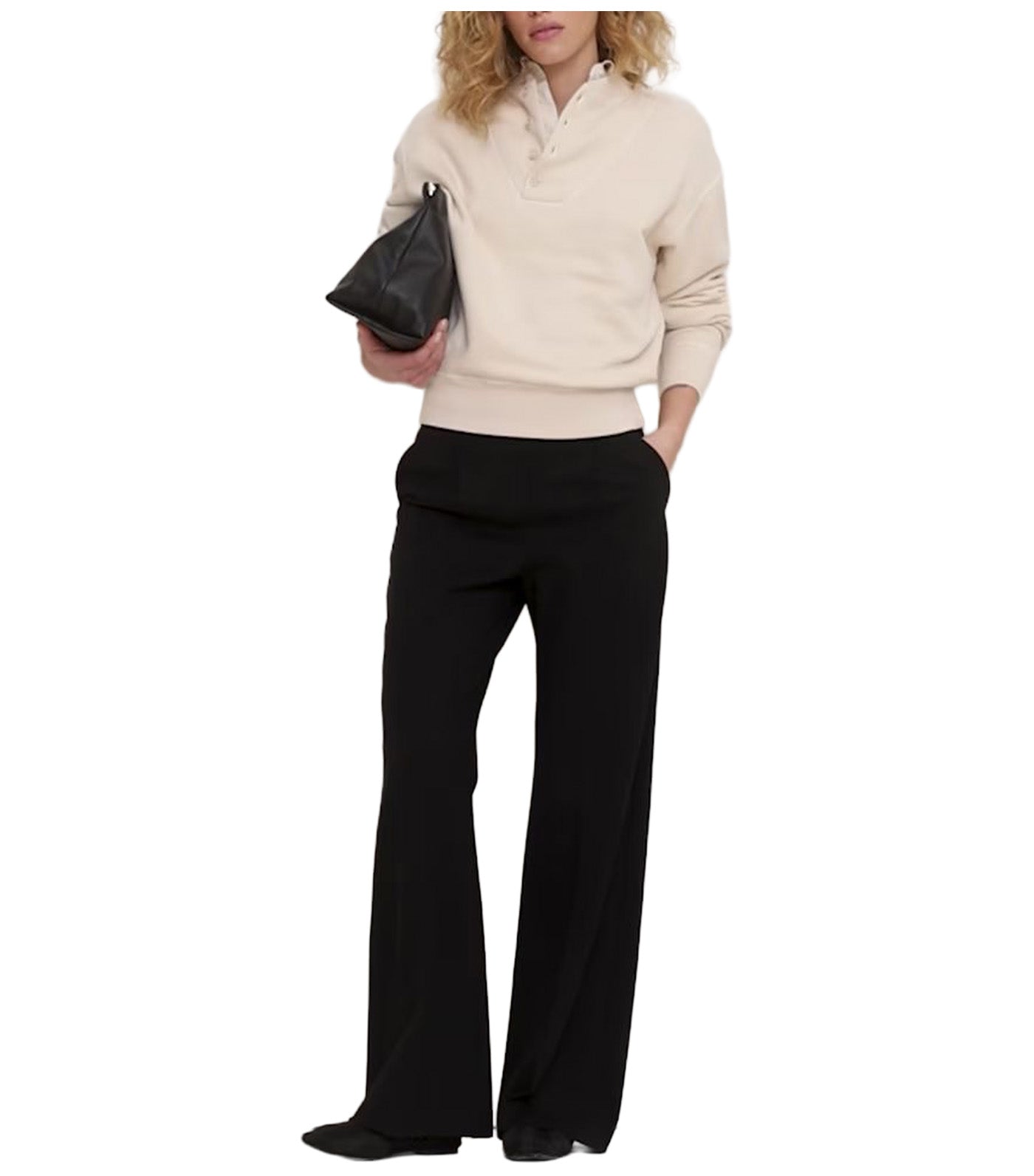 High-Rise Wide-Leg Drapey Ponte Pull-On Pant