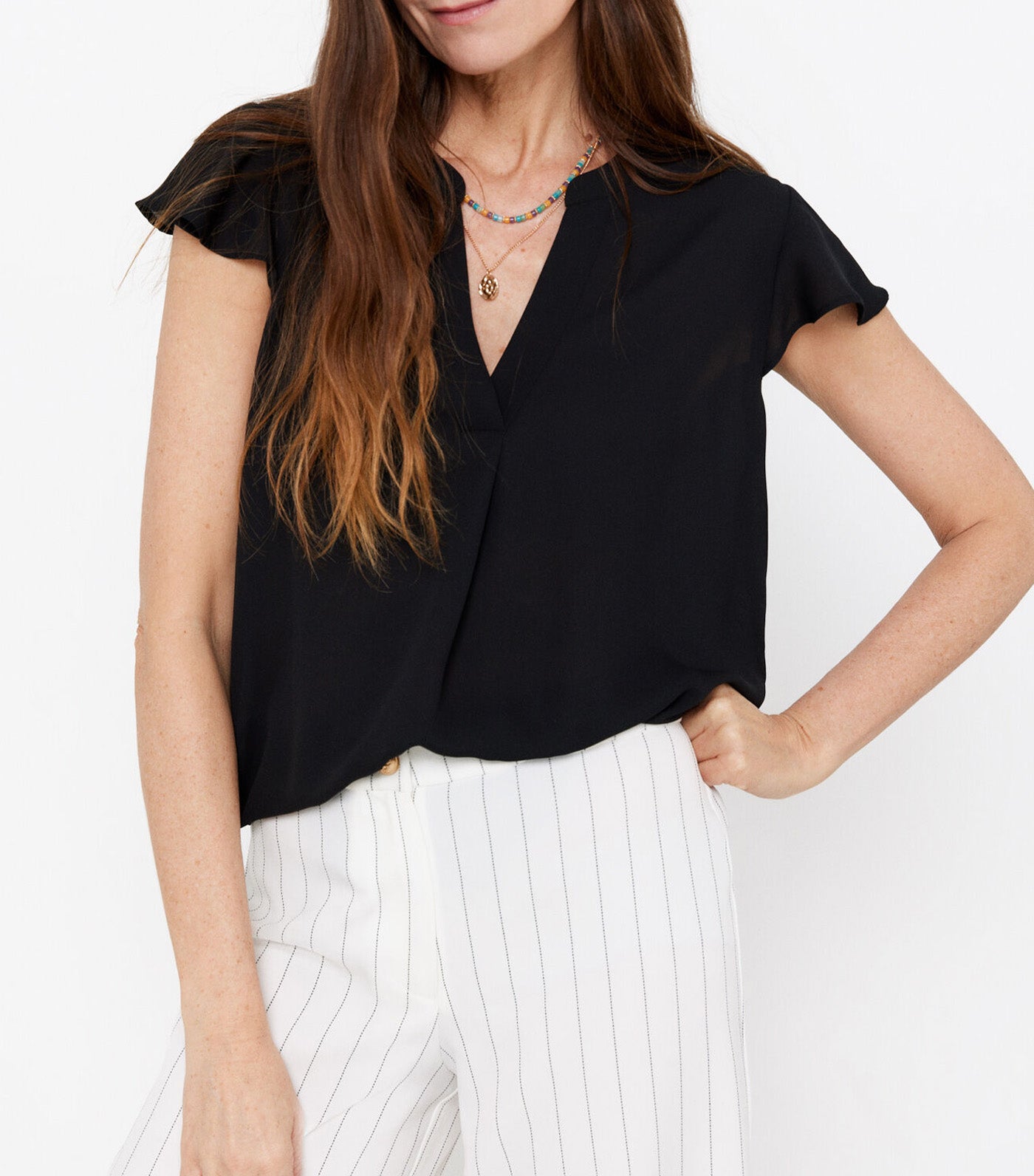 Ruffle Sleeve Blouse Black