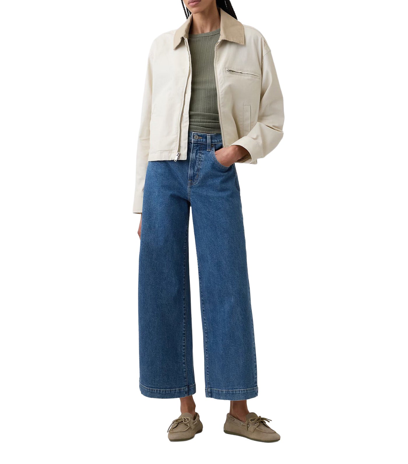 High Rise Wide-Leg Crop Jeans Medium Wash