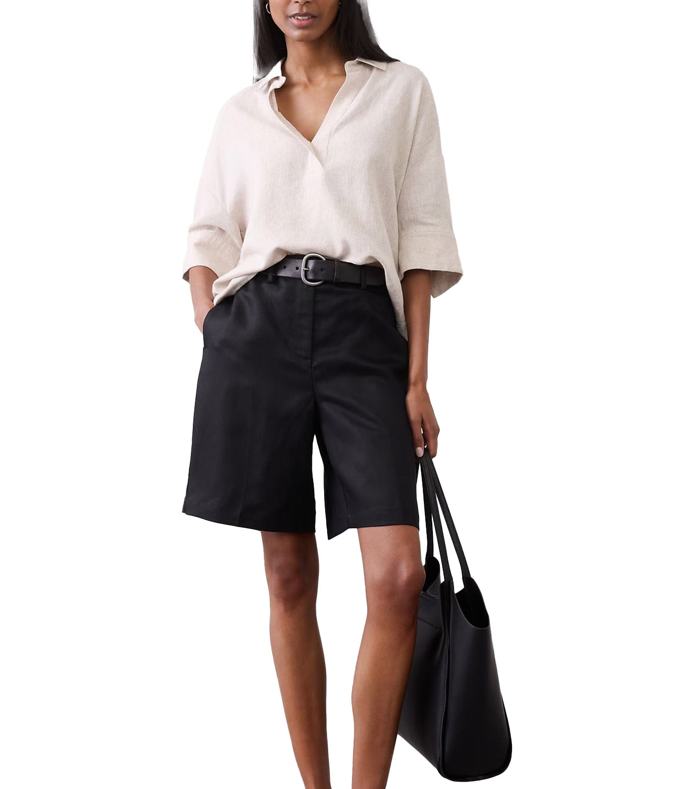 Banana Republic Linen-Blend Drapey Popover Shirt Flax