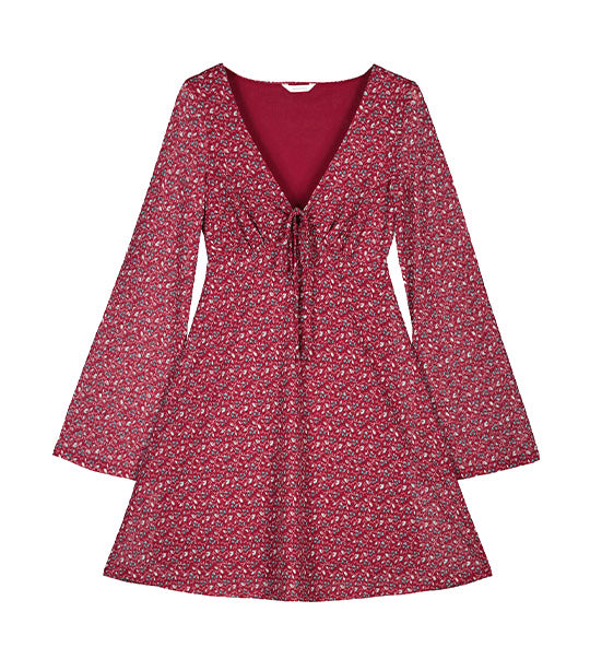 Short Bell Sleeve Dress Red