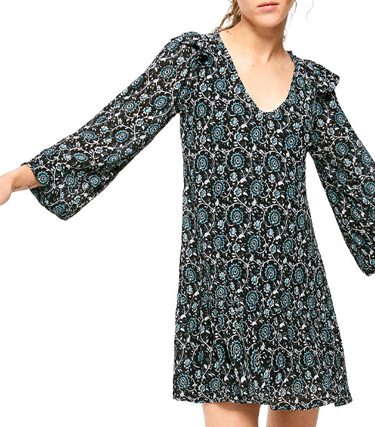 Short Ruffled Shoulder Dress Multicolor