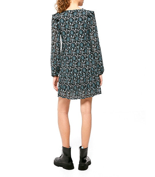 Short Ruffled Shoulder Dress Multicolor