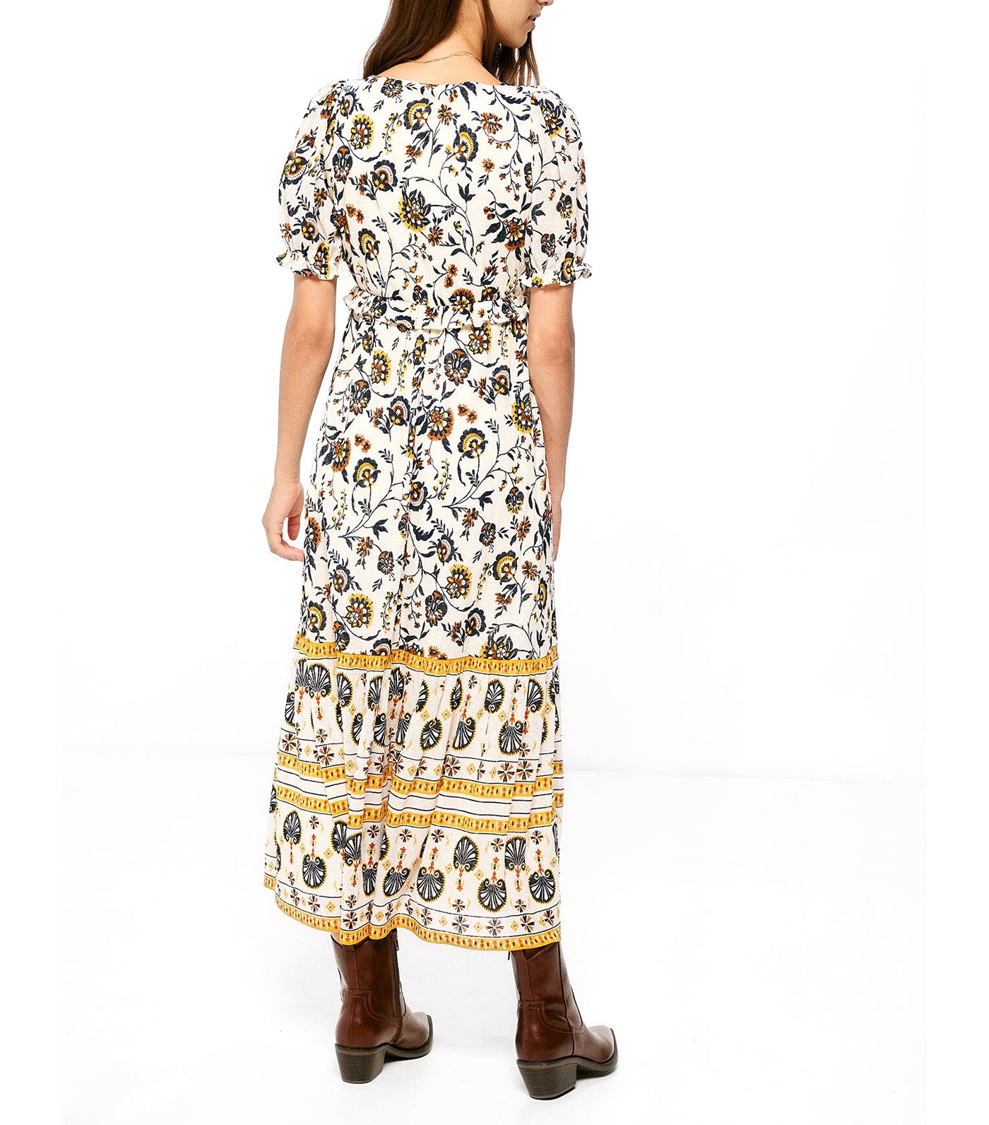 Midi Dress With Ruffled Borders Multicolor