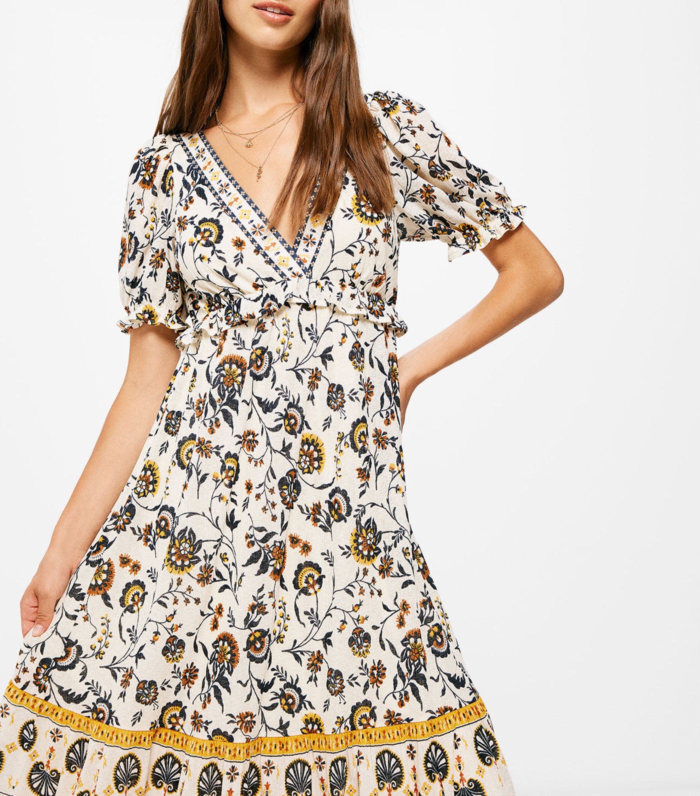 Midi Dress With Ruffled Borders Multicolor