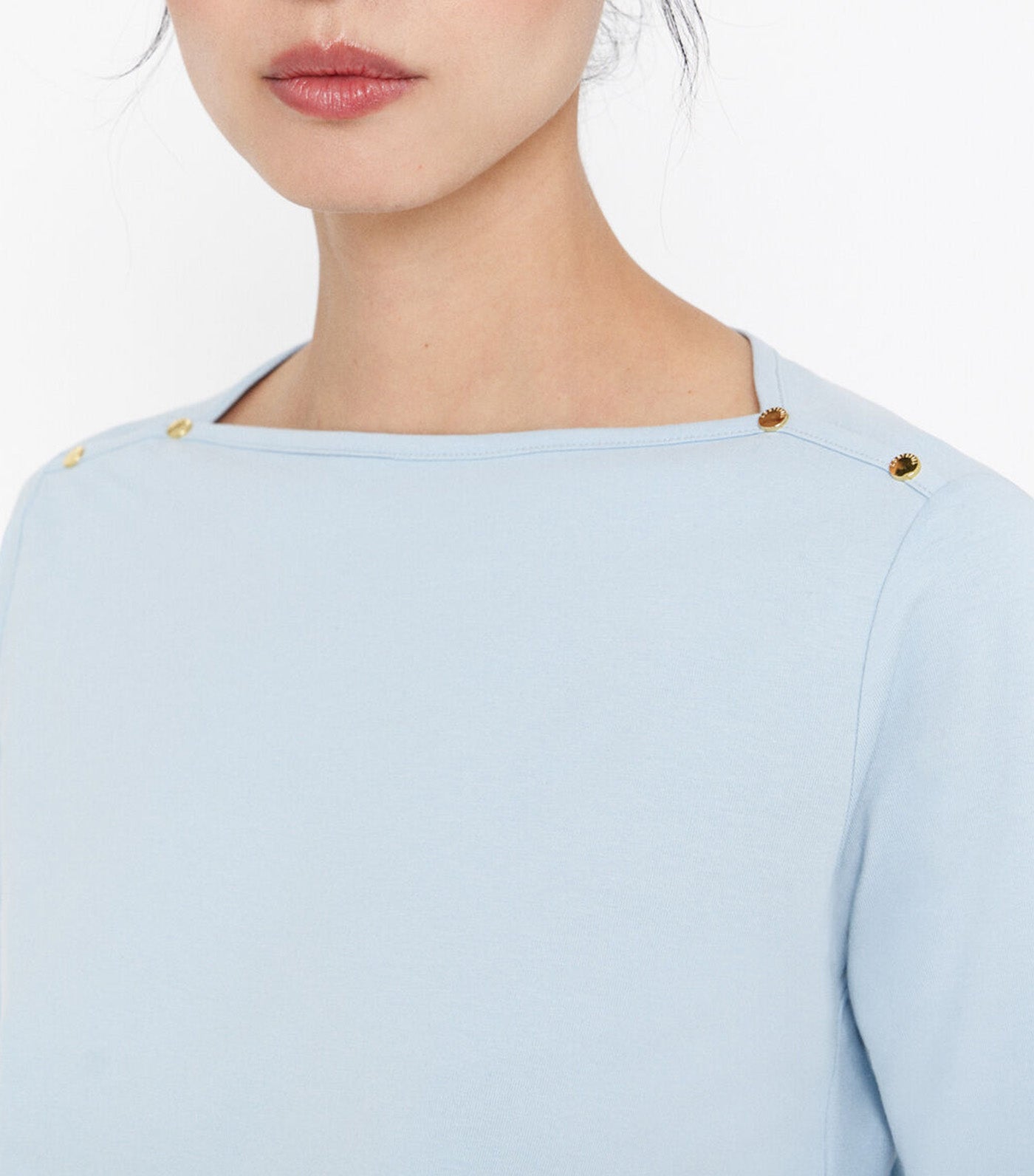 Basic Boat Neckline T-Shirt Blue