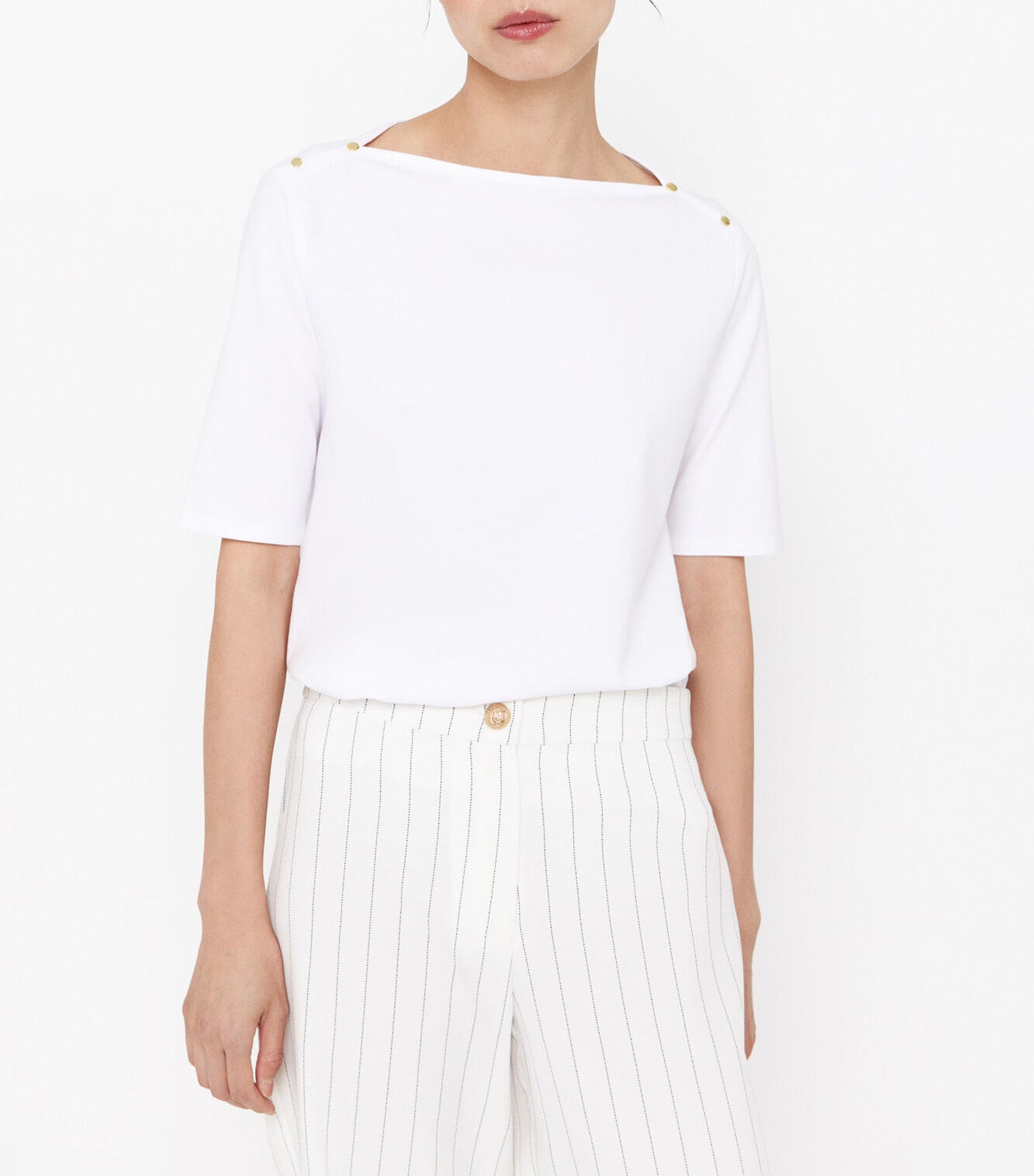 Basic Boat Neckline T-Shirt White