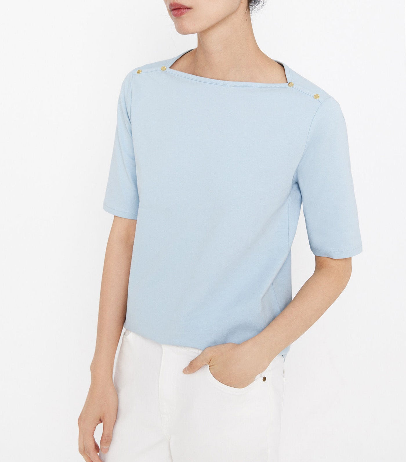 Basic Boat Neckline T-Shirt Blue