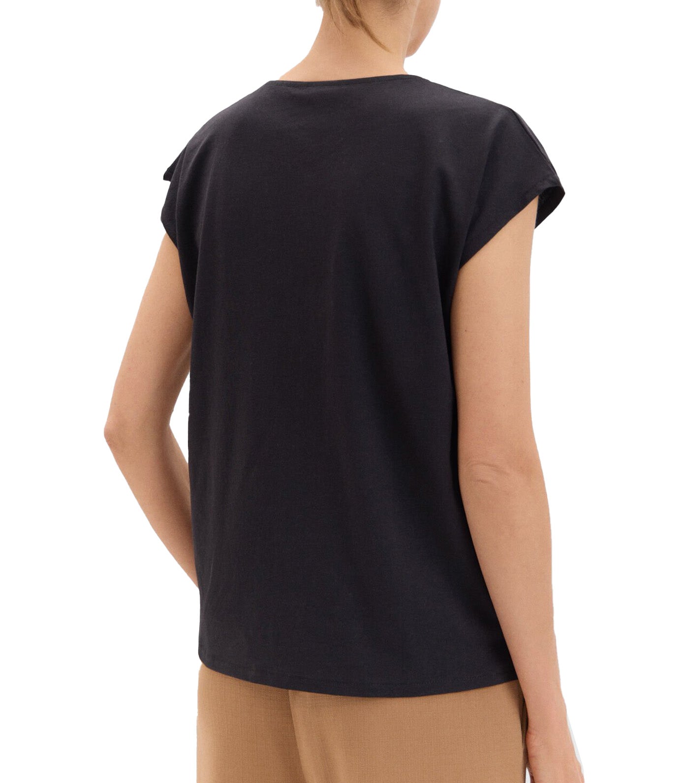 V-Neck T-Shirt with Lace Detail Black