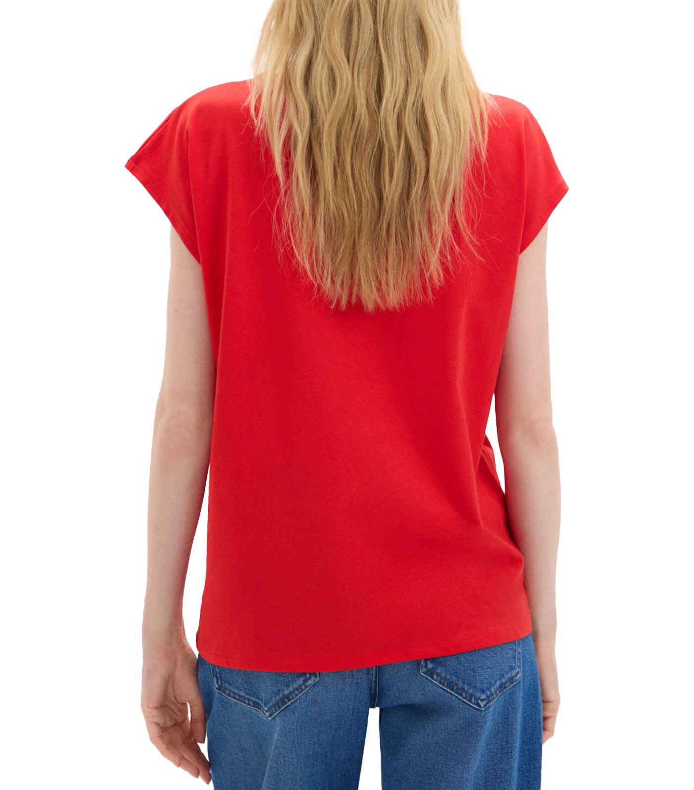 V-Neck T-Shirt with Lace Detail Red