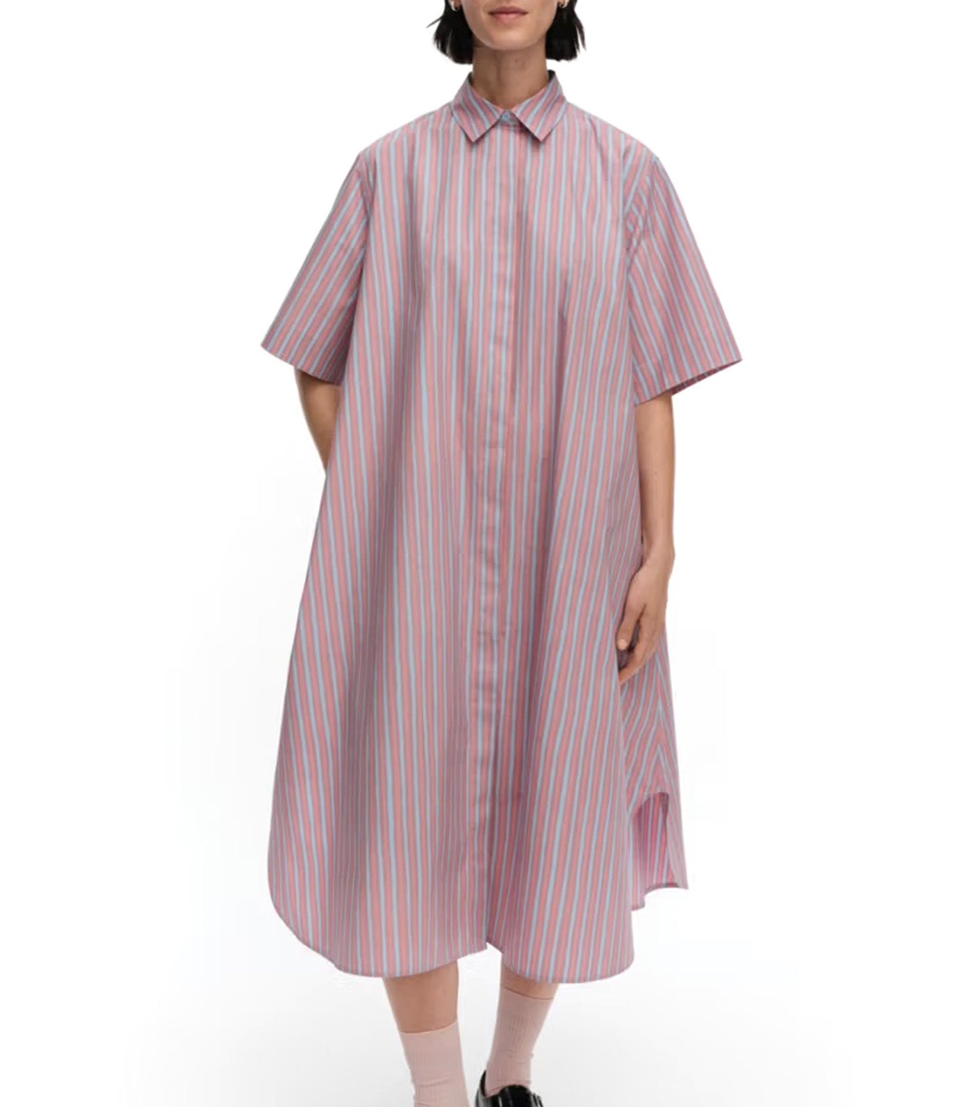 Paperi Piccolo Cotton Shirt Dress Light Pink/Light Blue
