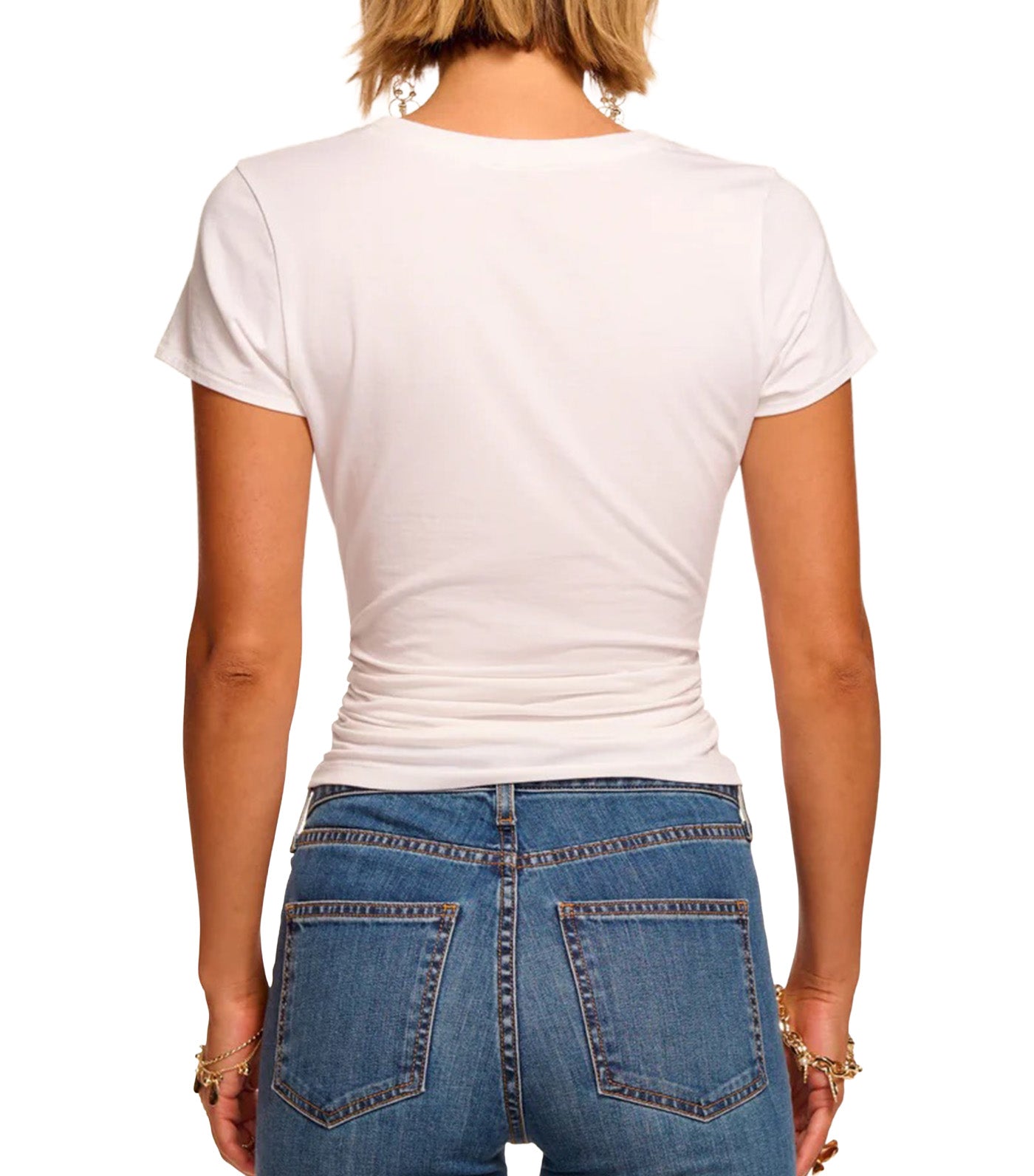 Ramy Brook Kate Knit Short Sleeve Ruched Tee White