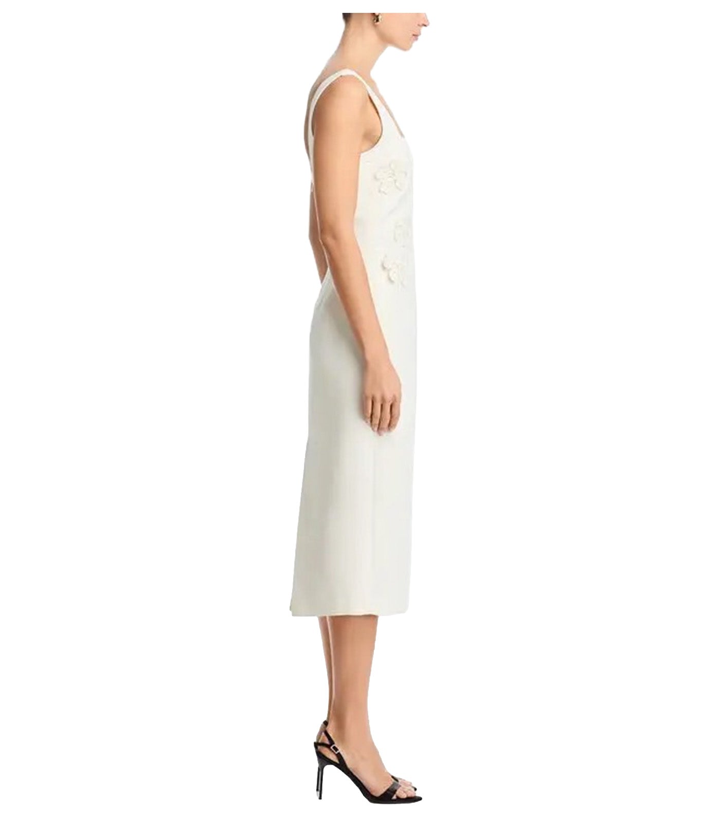 Barrie Floral Appliqué Sleeveless Midi Dress Ivory