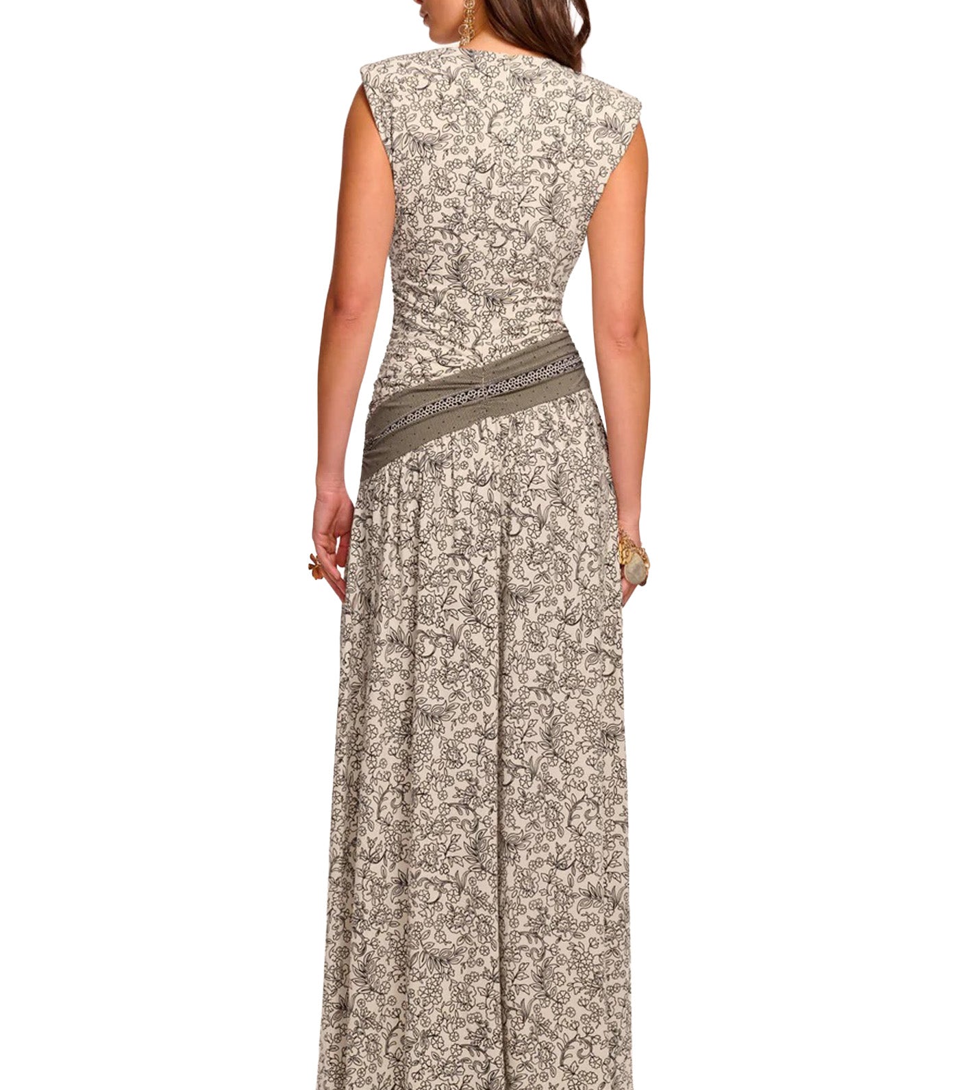 Jamie Jersey Ruched V-Neck Maxi Dress Bone/Black Floral
