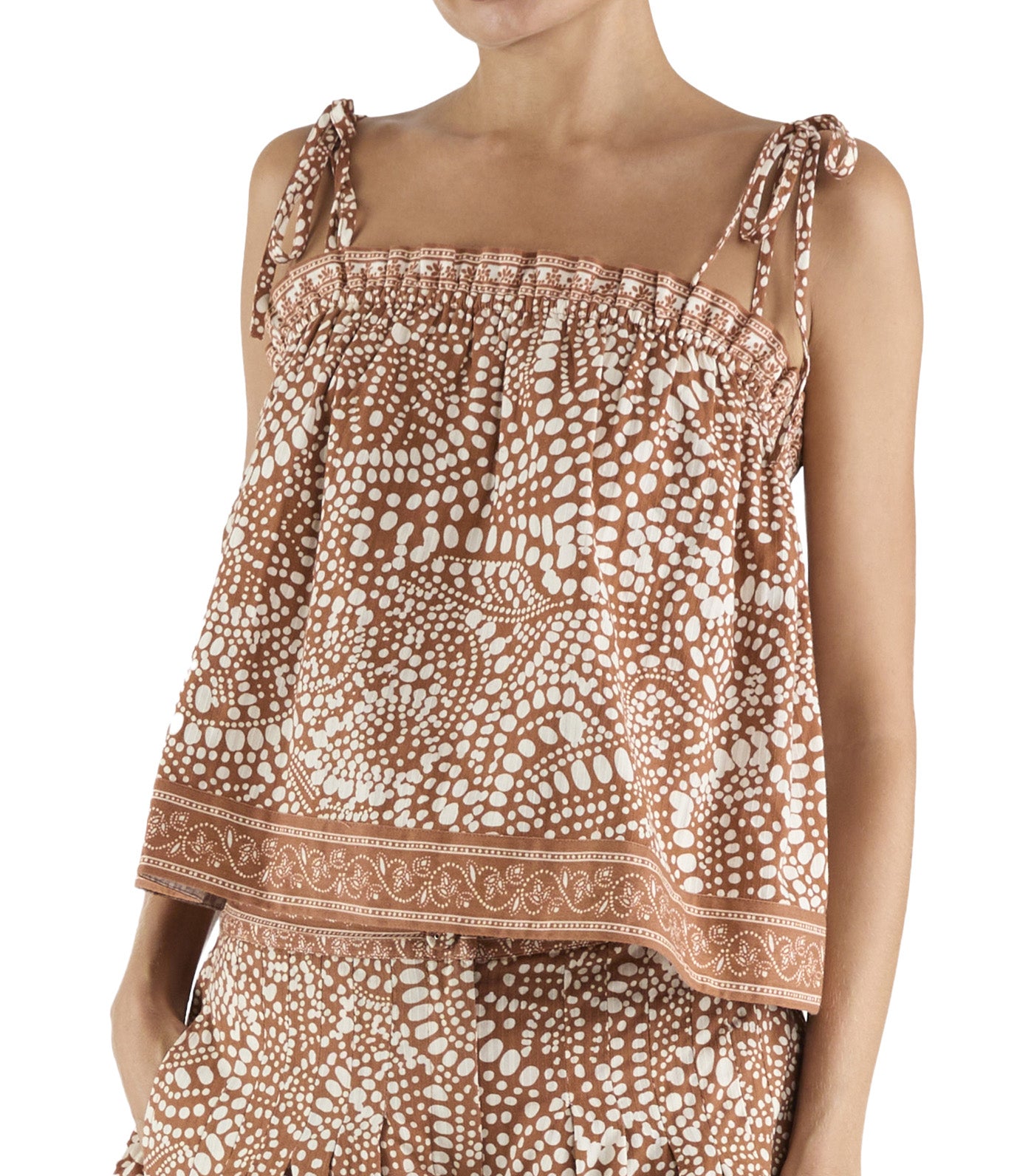 Ramy Brook Scarlett Tie Shoulder Tank Top Coffee Dot