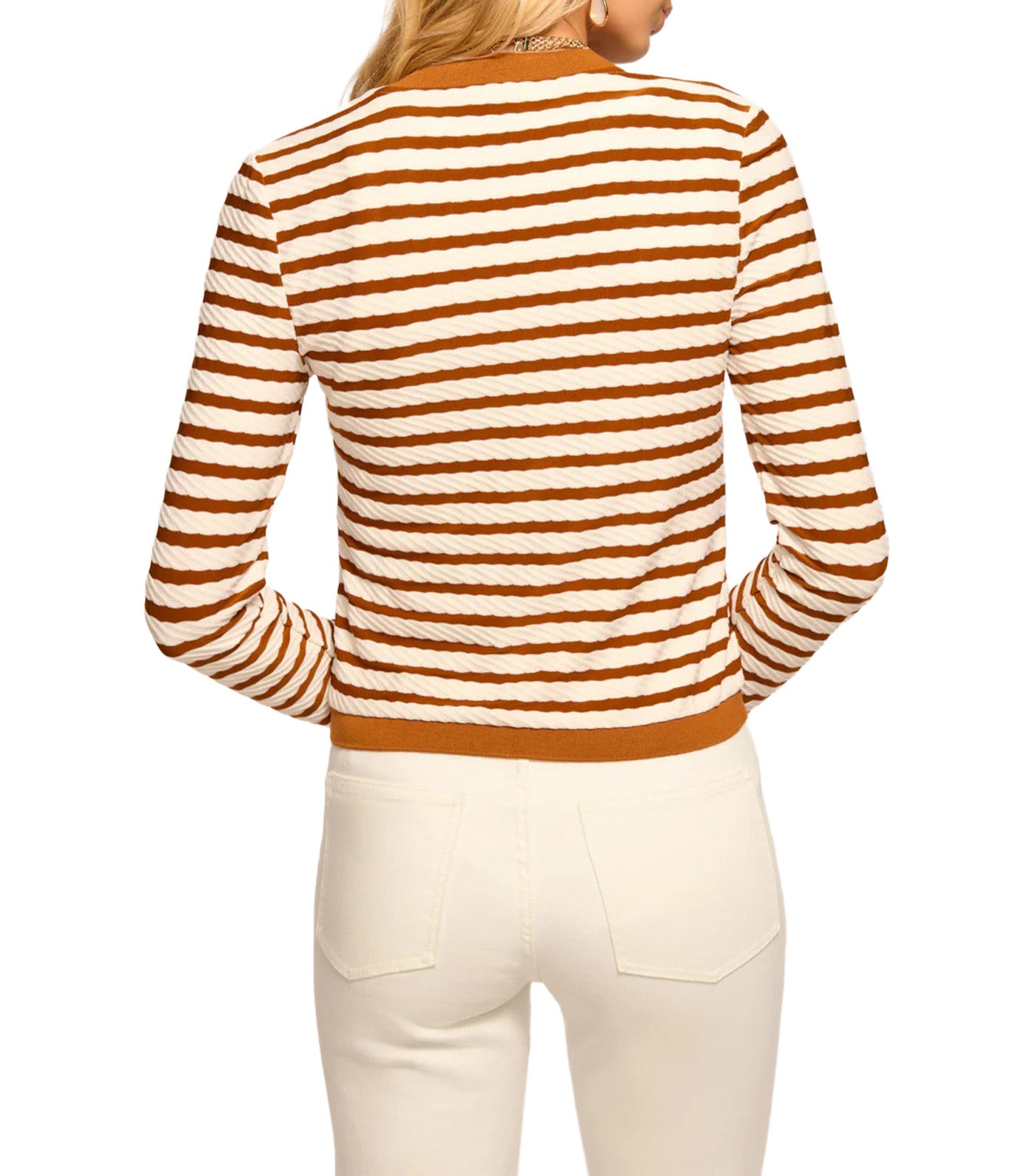 Ramy Brook Raven Textured Stripe Button Front Cardigan Coffee Stripe