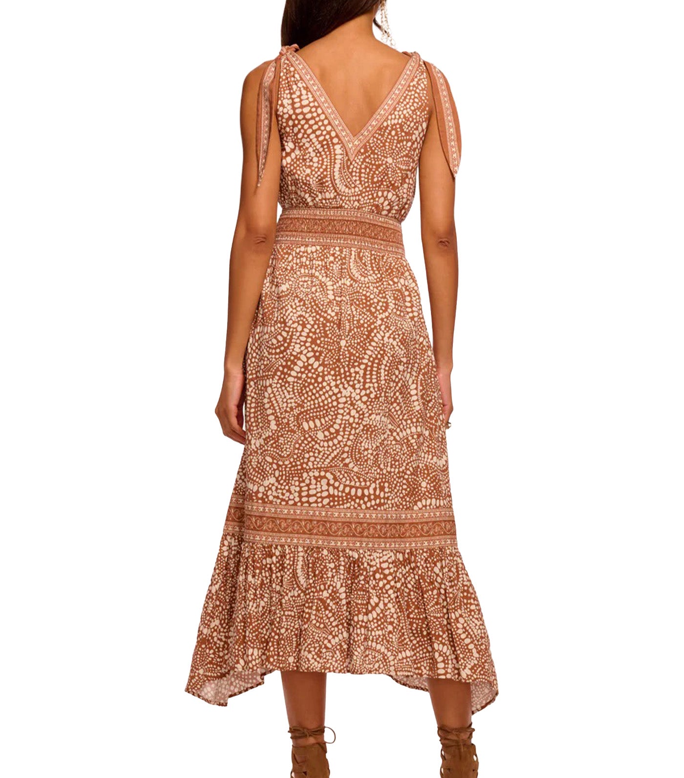 Ramy Brook Mariam Smocked Waist Midi Dress Coffee Dot