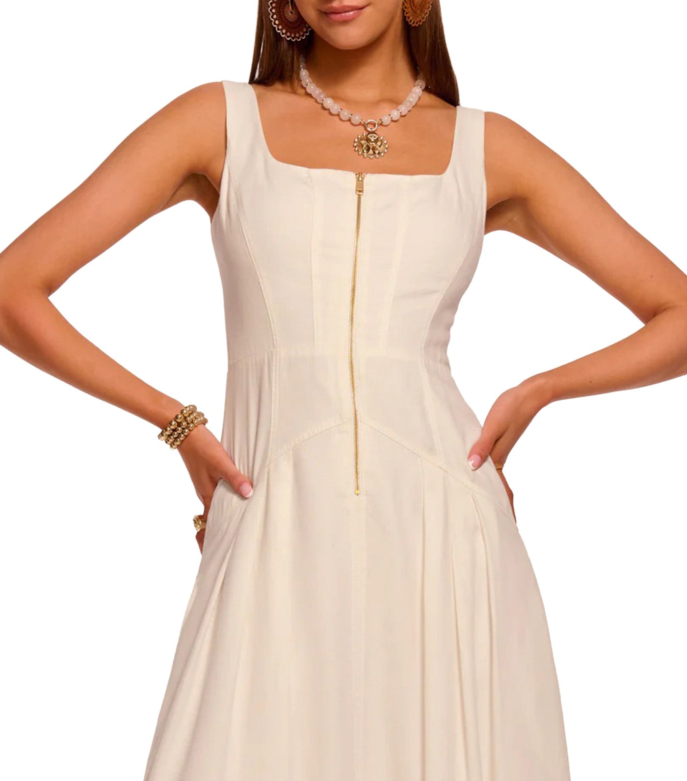Moira Zip Front Midi Dress Ivory
