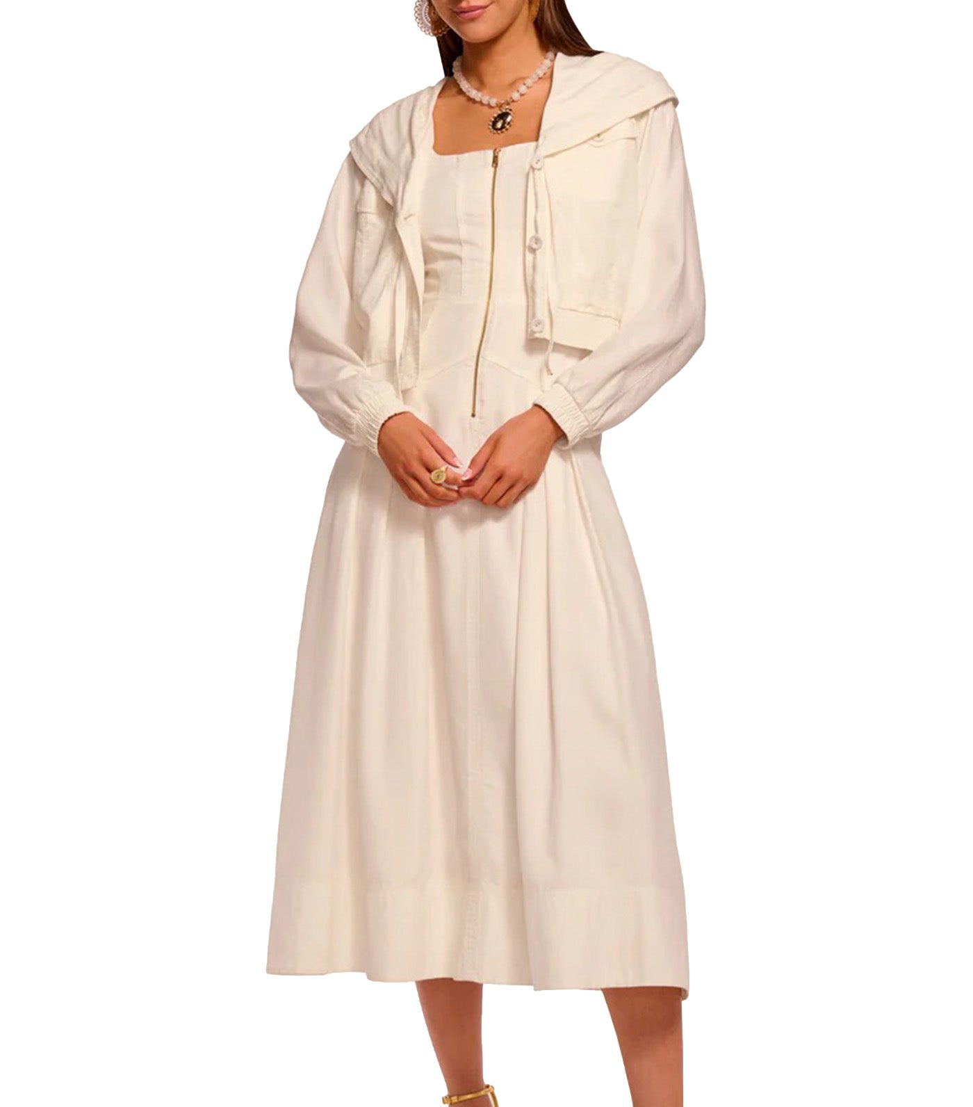 Moira Zip Front Midi Dress Ivory