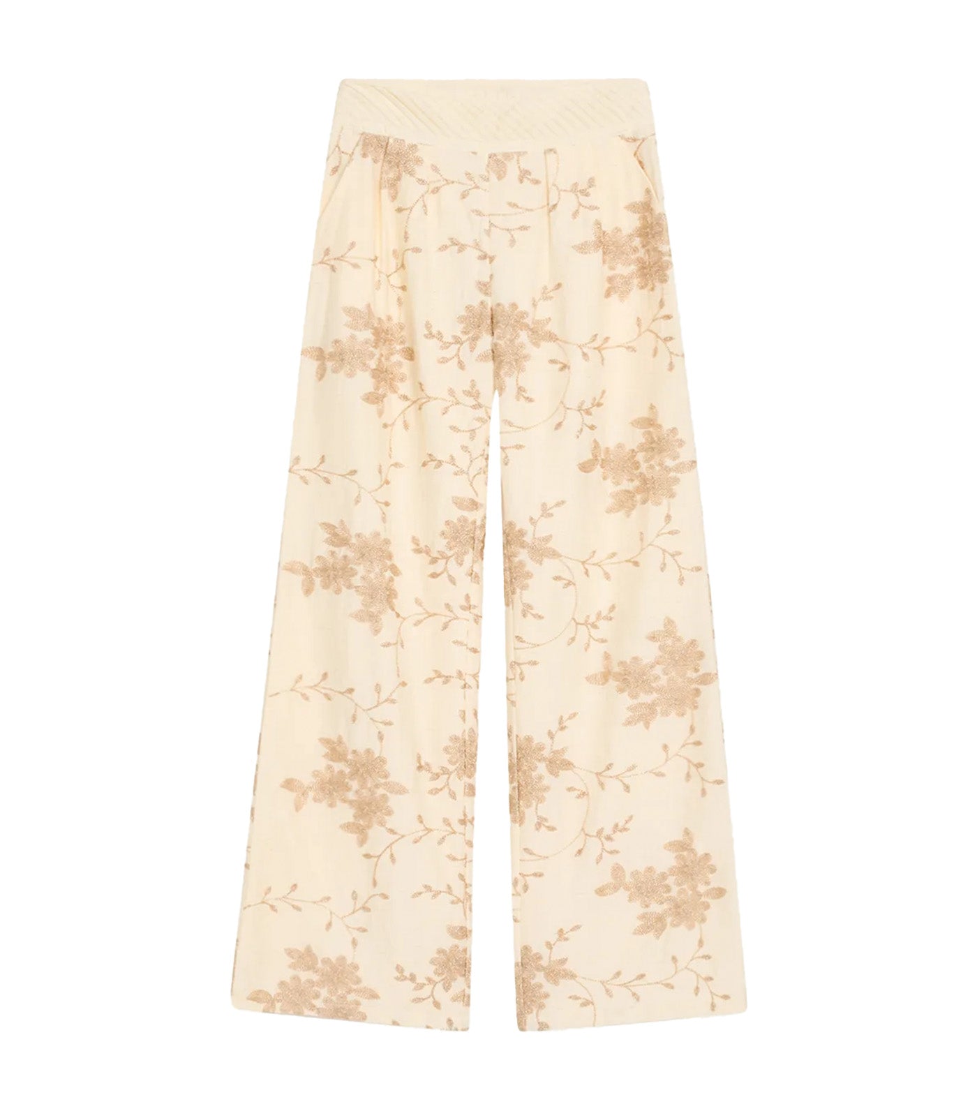 Heidi Beaded Wide-Leg Pants Ivory