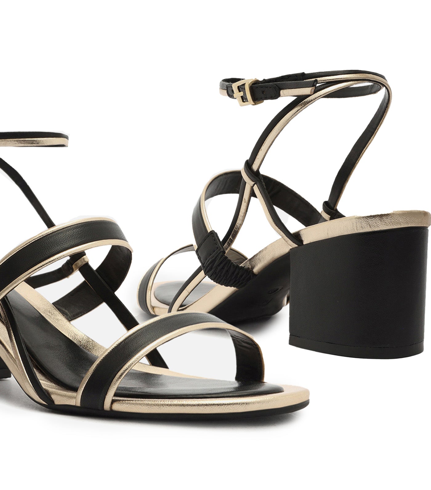 Sandals with Platinum Block Heels Black/Gold