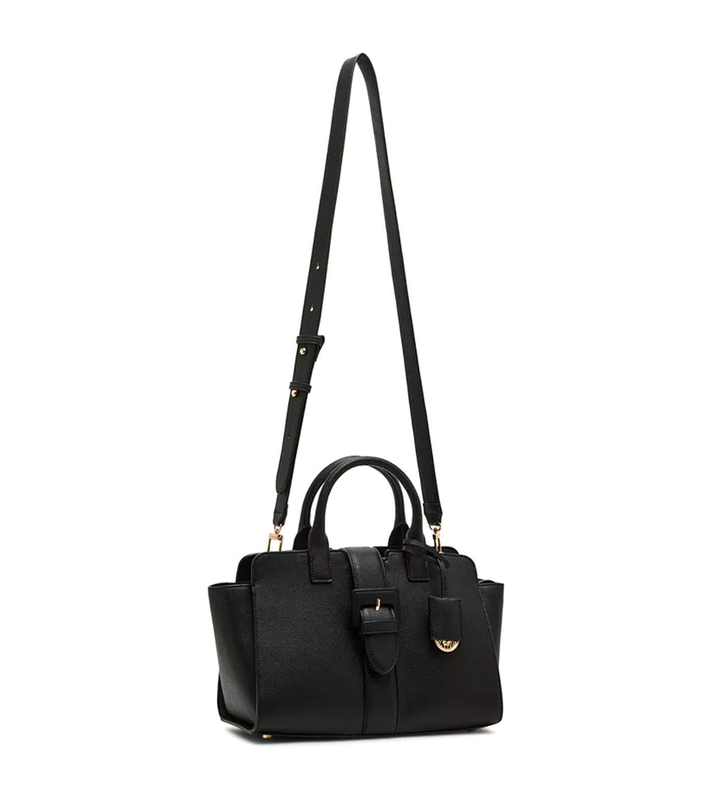 Covered Buckle with Convertible Strap Medium Satchel Bag Black