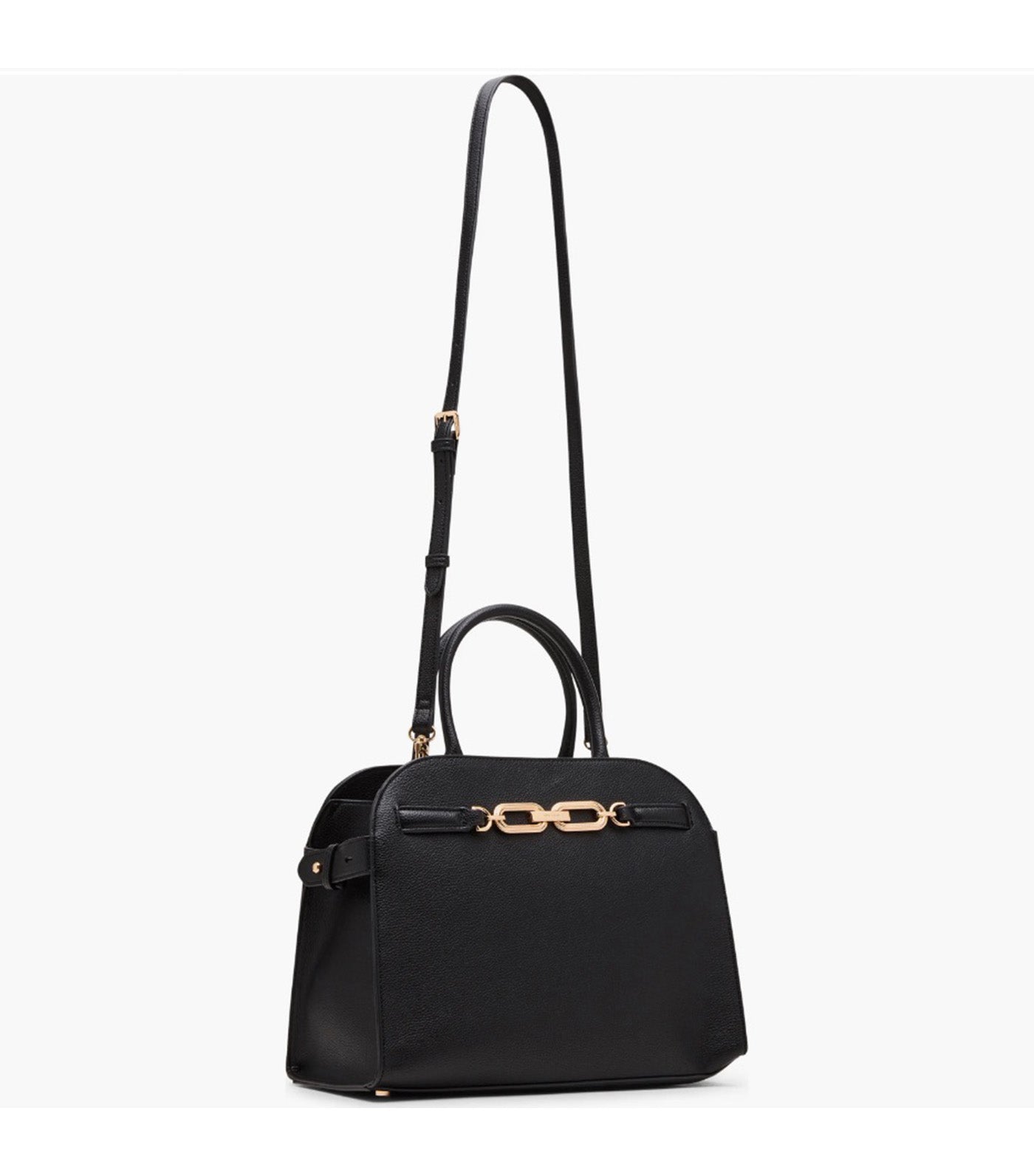 Medium Curved Satchel with Convertible Strap Black