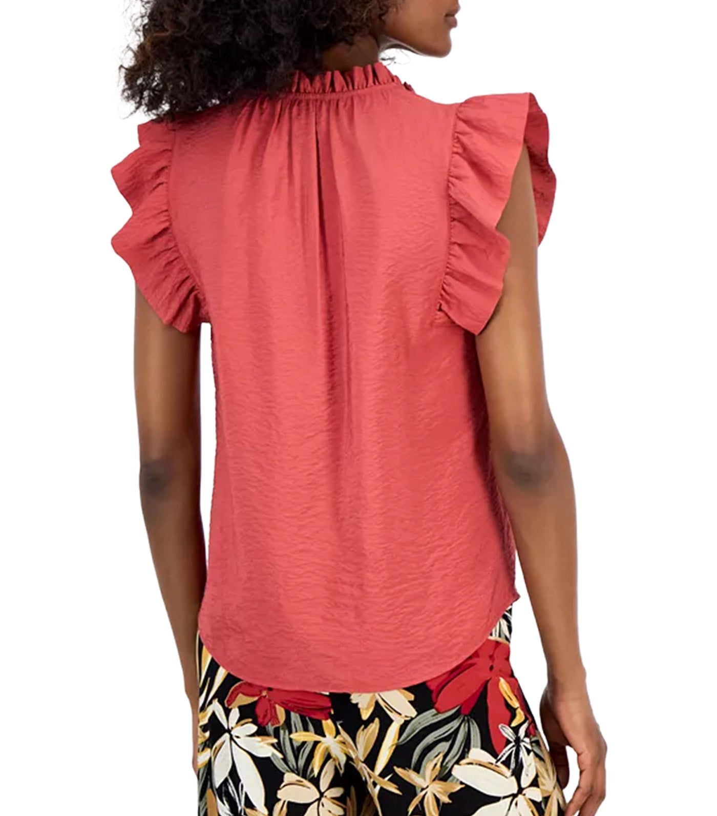 Women's Sleeveless Textured Ruffle Blouse Dark Red