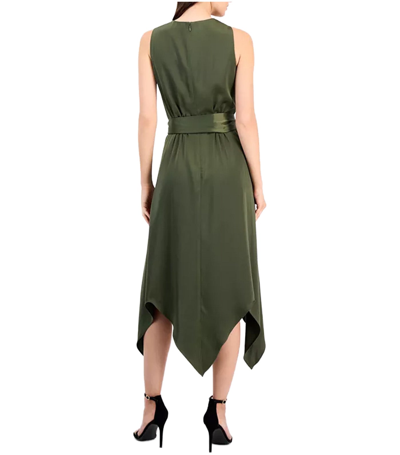 Women's Surplice Handkerchief-Hem Sleeveless Midi Dress Dark Green