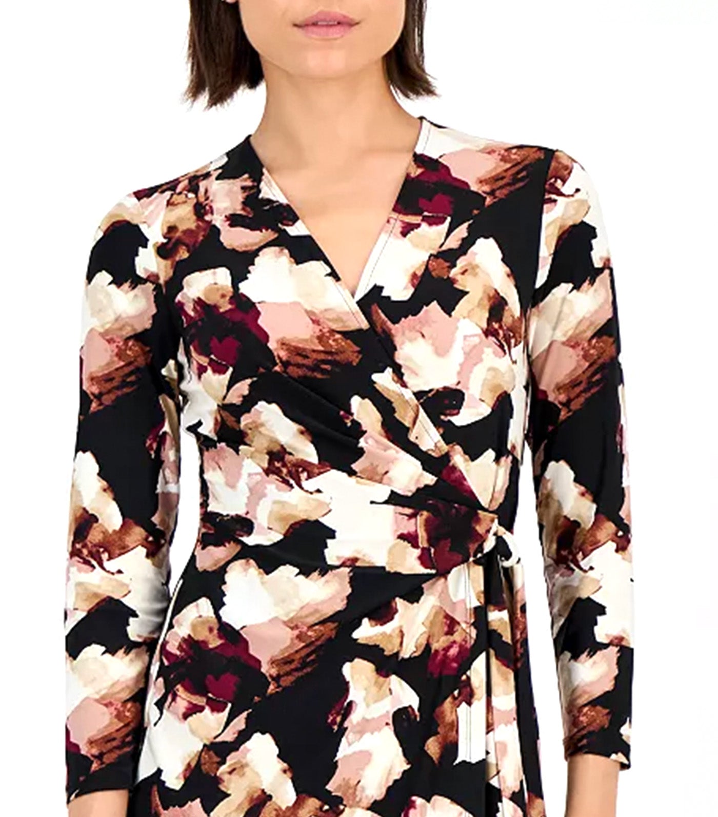Women's Printed 3/4-Sleeve Wrap Dress Multi